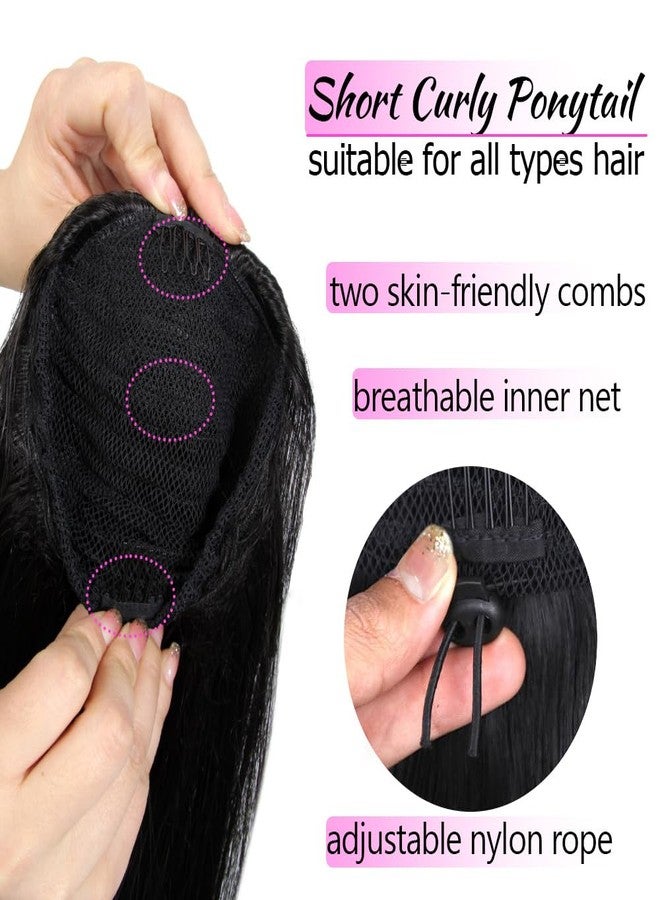 KAVSORAPI Ponytail Extension,Drawstring Ponytail 12 Inch,Short Curly Synthetic Natural Wavy Clip On Pony Tail Hair Pieces for women (8#) - Image 4
